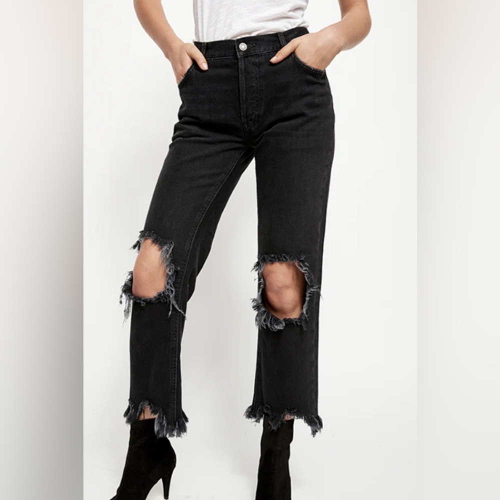 Free People Black Distressed Maggie Jeans